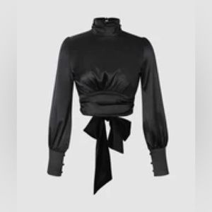 Micas SatinTie Waist Long Sleeve Blouse